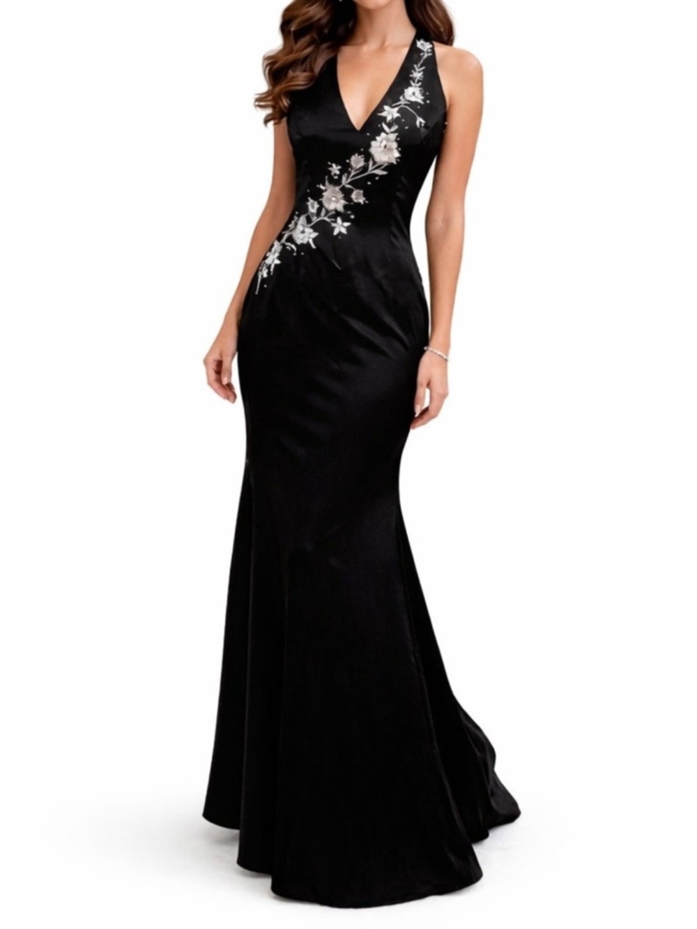Morgan & Co Black Satin Vintage 90’s Halter Neck Gown